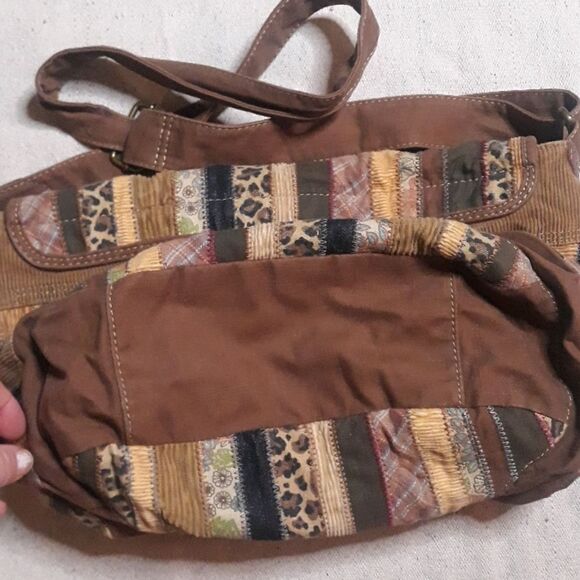 Fossil patchwork fabric vegan bag shoulder - Picture 3 of 6